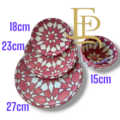 Exquisite Handmade Moroccan Pink Dinner Set: Hand-Painted, Wood-Fired Artistry 24 pieces