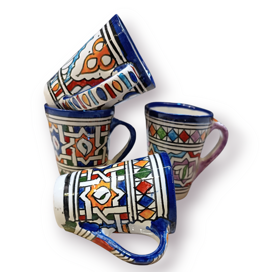 6 large mugs handmade and hand-painted Fes mugs / 6 large