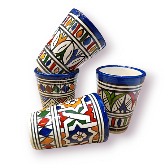 6 glasses, Different colors  Moroccan ceramic tea glasses handmade and hand painted