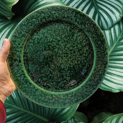 Green Pottery Serving Plate Set, Set of 6 Serving Plates for Dinner or Lunch (6 Plates )