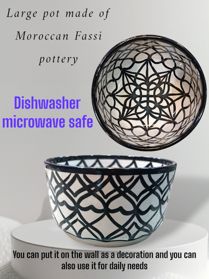 salad bowl from Fez - Moroccan pottery White and black ceramic