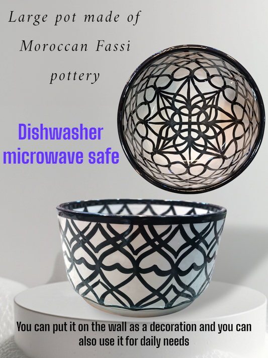 salad bowl from Fez - Moroccan pottery White and black ceramic