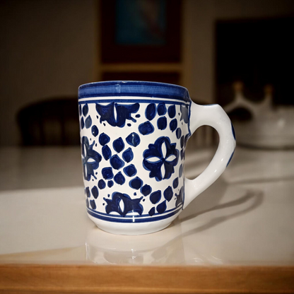 Handmade Moroccan Ceramic Mug Blue & White Traditional Pottery Cup