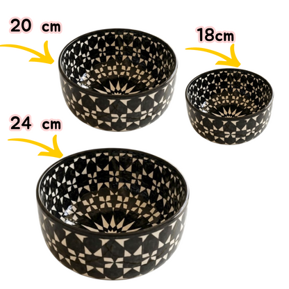 Black & White Mosaic Bowl Set | Handmade Geometric Decorative Bowls