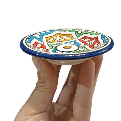 Set of 6 Handmade Moroccan Ceramic Mini Plates (10 cm) – Blue & Multicolor Fez Pottery Dishes