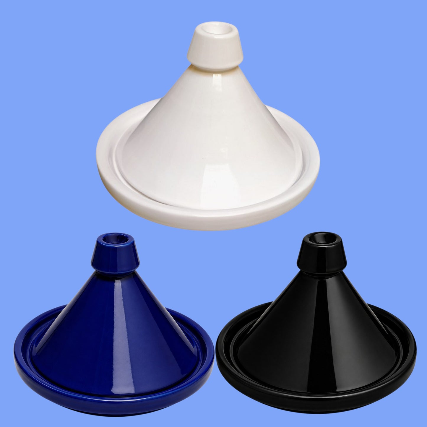 Handmade Moroccan Ceramic Tagine | White, Cobalt Blue & Black | Fez Pottery