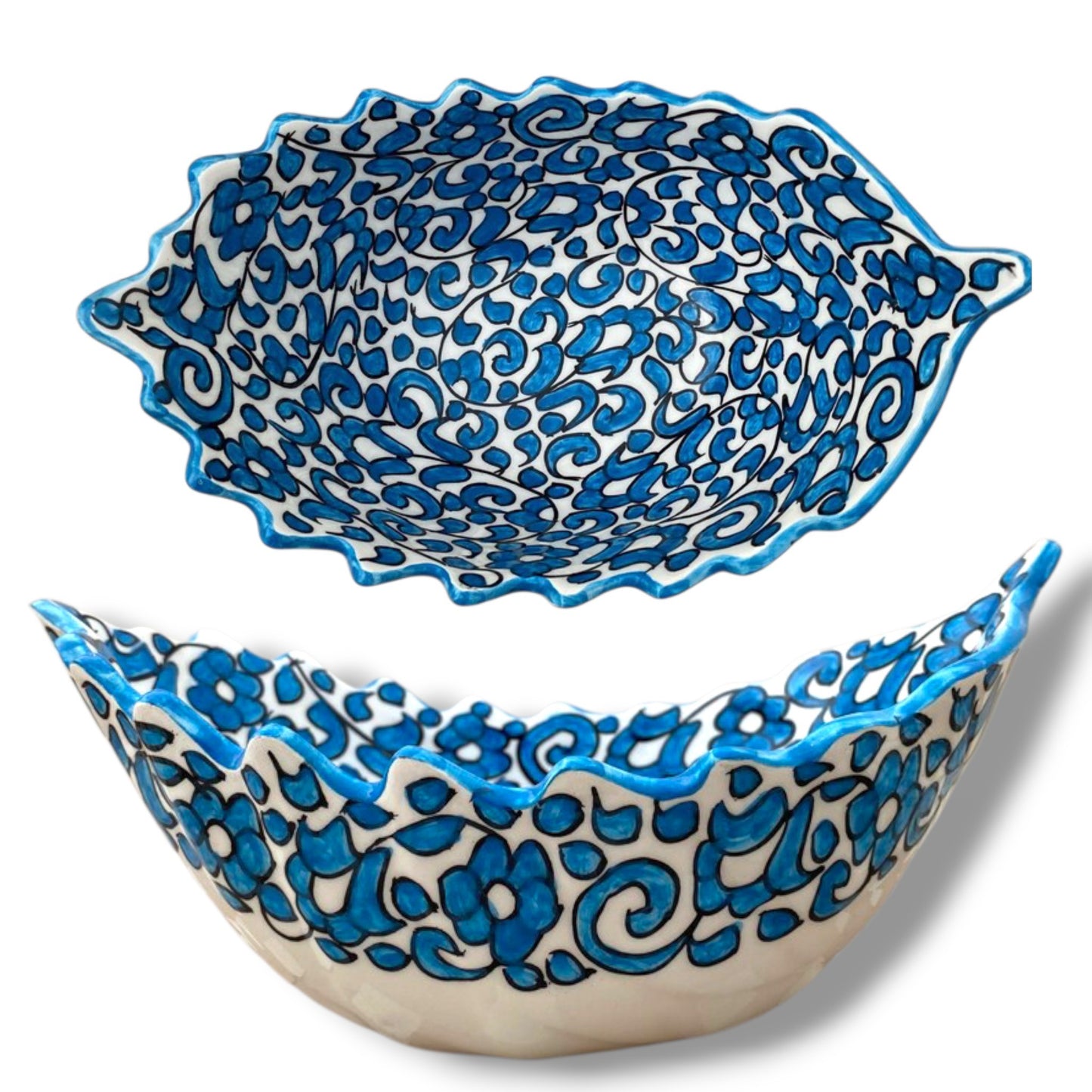 Moroccan Fez pottery Boat-Shaped Salad Bowl – Hand-Painted Geometric Ceramic Serving Bowl