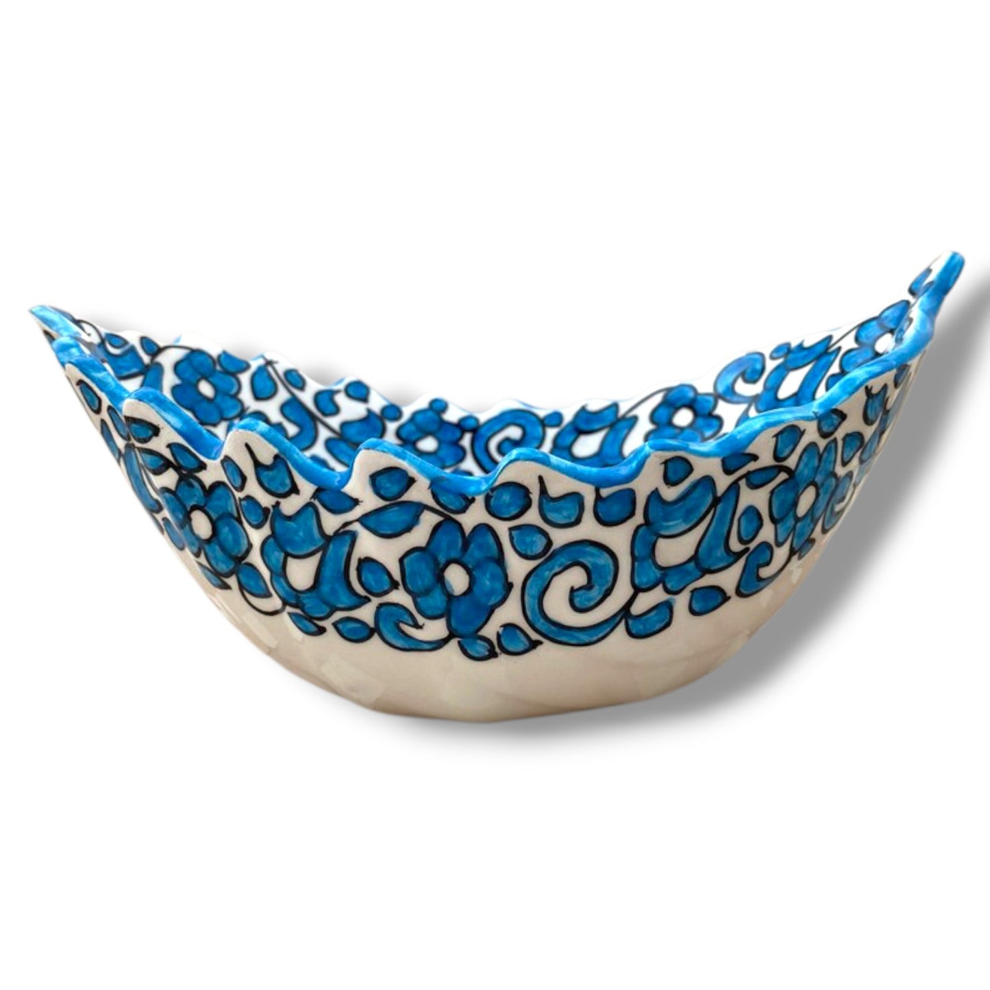 Moroccan Fez pottery Boat-Shaped Salad Bowl – Hand-Painted Geometric Ceramic Serving Bowl