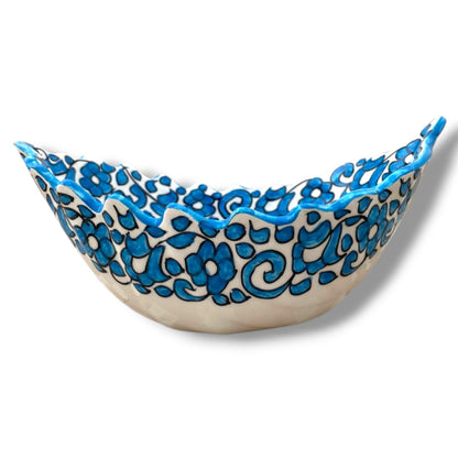 Moroccan Fez pottery Boat-Shaped Salad Bowl – Hand-Painted Geometric Ceramic Serving Bowl