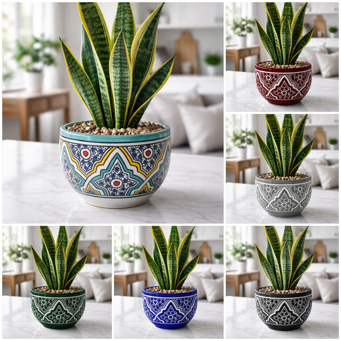 Handcrafted Moroccan Ceramic Planter – Decorative Fez Pottery Flower Pot with Geometric Design