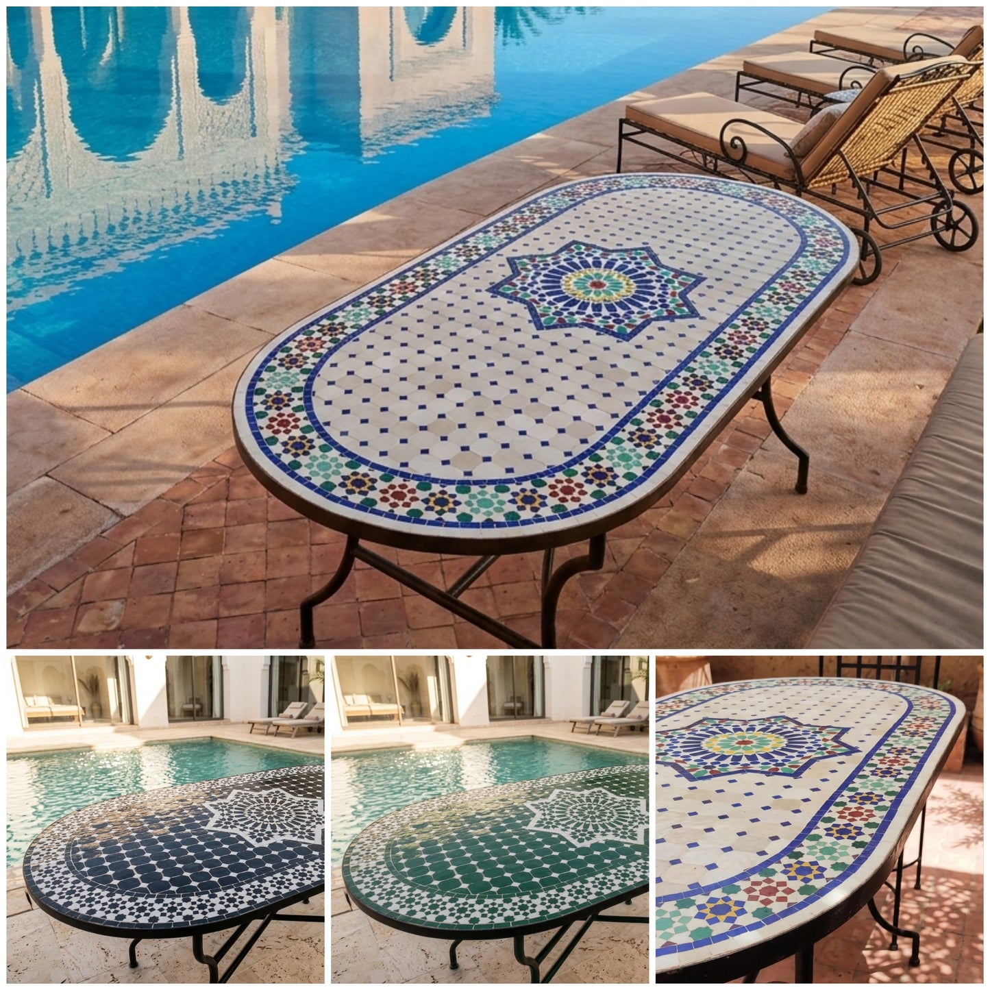 Mesa de mosaico marroquí artesanal – Fez Zellige Art
