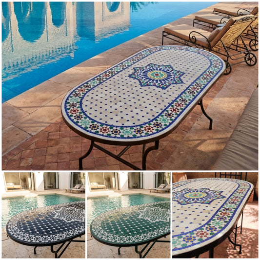 Moroccan Oval Mosaic Table – Handmade Traditional Zellige Art
