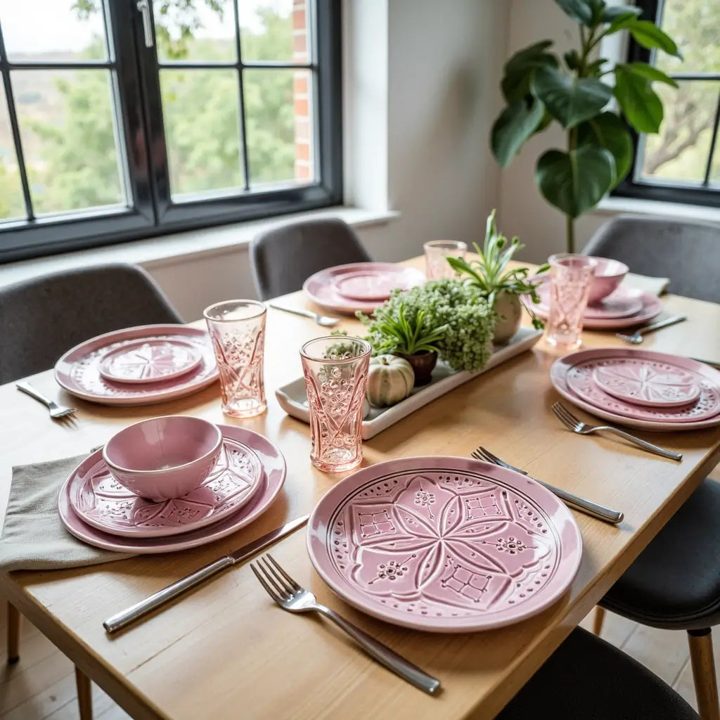 Hand-Engraved Geometric Ceramic Plates 22cm – Premium Artisan Serving Dishes