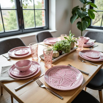 Hand-Engraved Geometric Ceramic Plates 22cm – Premium Artisan Serving Dishes