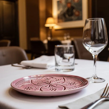 Hand-Engraved Geometric Ceramic Plates 22cm – Premium Artisan Serving Dishes