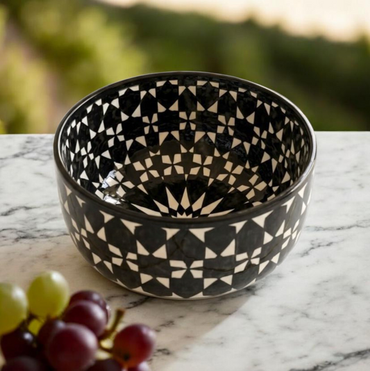 Black & White Mosaic Bowl Set | Handmade Geometric Decorative Bowls