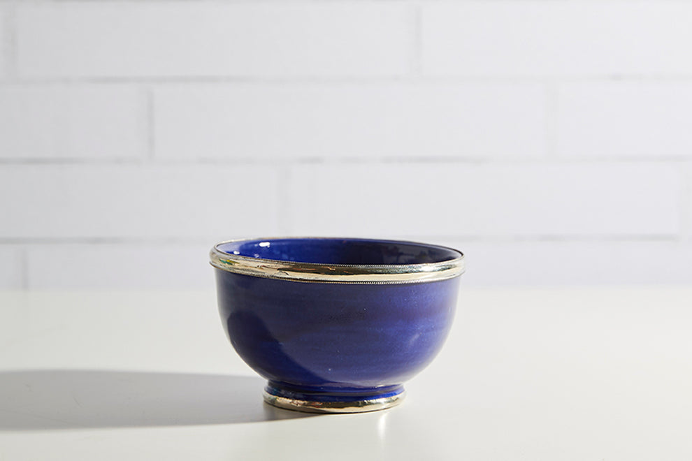 Moroccan Glazed Bowls with Berber Silver Trim- Set of 4