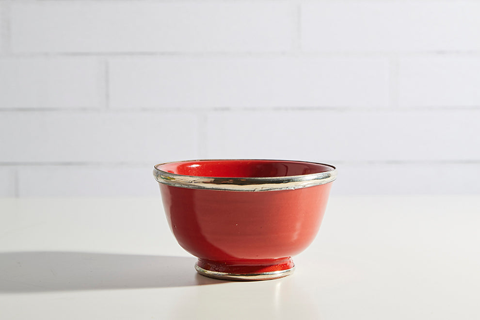 Moroccan Glazed Bowls with Berber Silver Trim- Set of 4