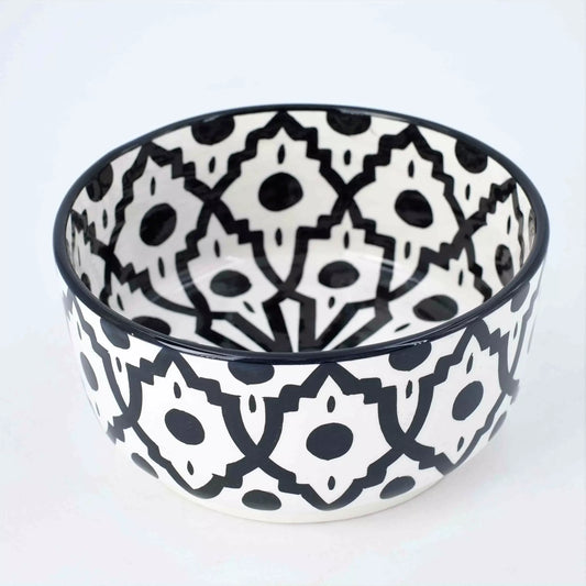 ceramic salad bowl White and black from Fez - Morocco - 4 different sized solid bowls