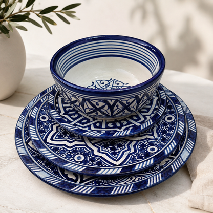 Luxury Moroccan fez pottery Dinnerware Set – Handcrafted Traditional Pottery
