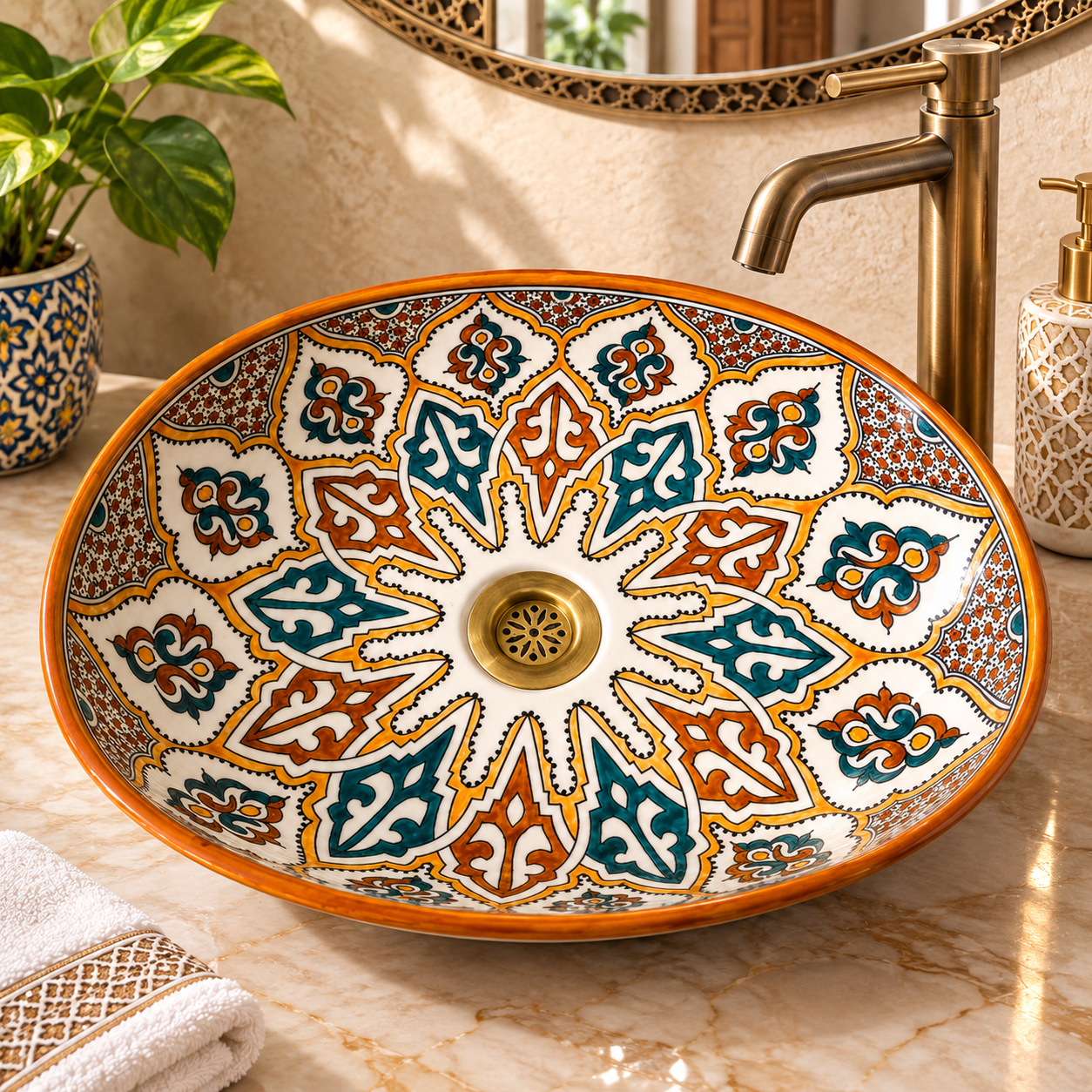 Oval Moroccan Sink Hand-Painted Oval Sink from fez pottery
