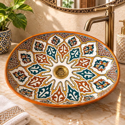 Oval Moroccan Sink Hand-Painted Oval Sink from fez pottery