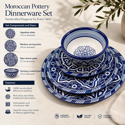 Luxury Moroccan fez pottery Dinnerware Set – Handcrafted Traditional Pottery