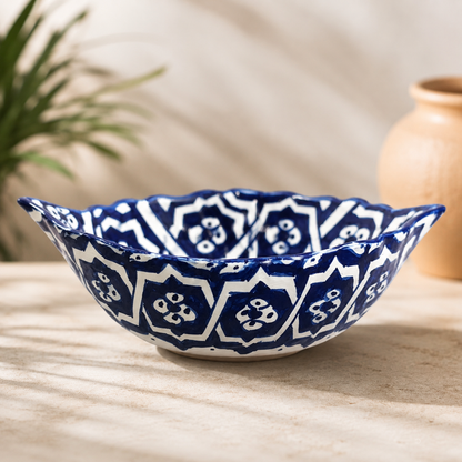 Moroccan Fez pottery Boat-Shaped Salad Bowl – Hand-Painted Geometric Ceramic Serving Bowl
