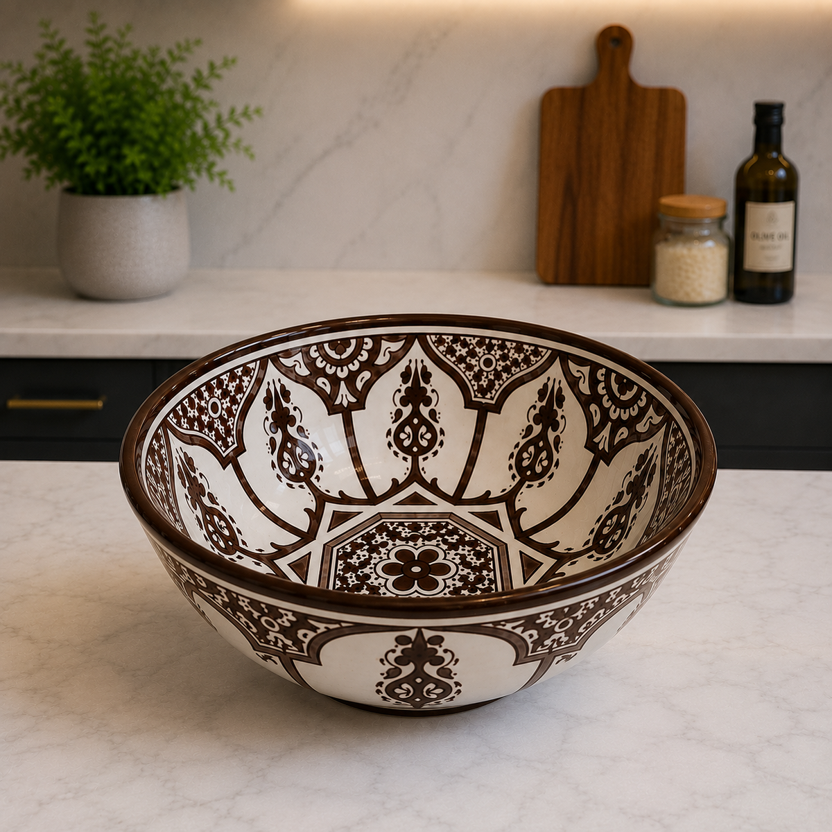 Große Salatschüssel, handgefertigt und handbemalt aus Marokko, Durchme – Moroccan Fez pottery
