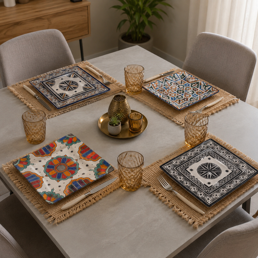 Colorful Square plates from morocco fez pottery