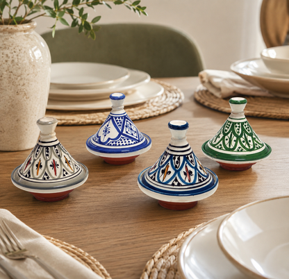 Mini Tajine Marocain Fait Main – Pot à Épices Céramique Décoratif | Poterie Traditionnelle de Fez (6 mini tajines)