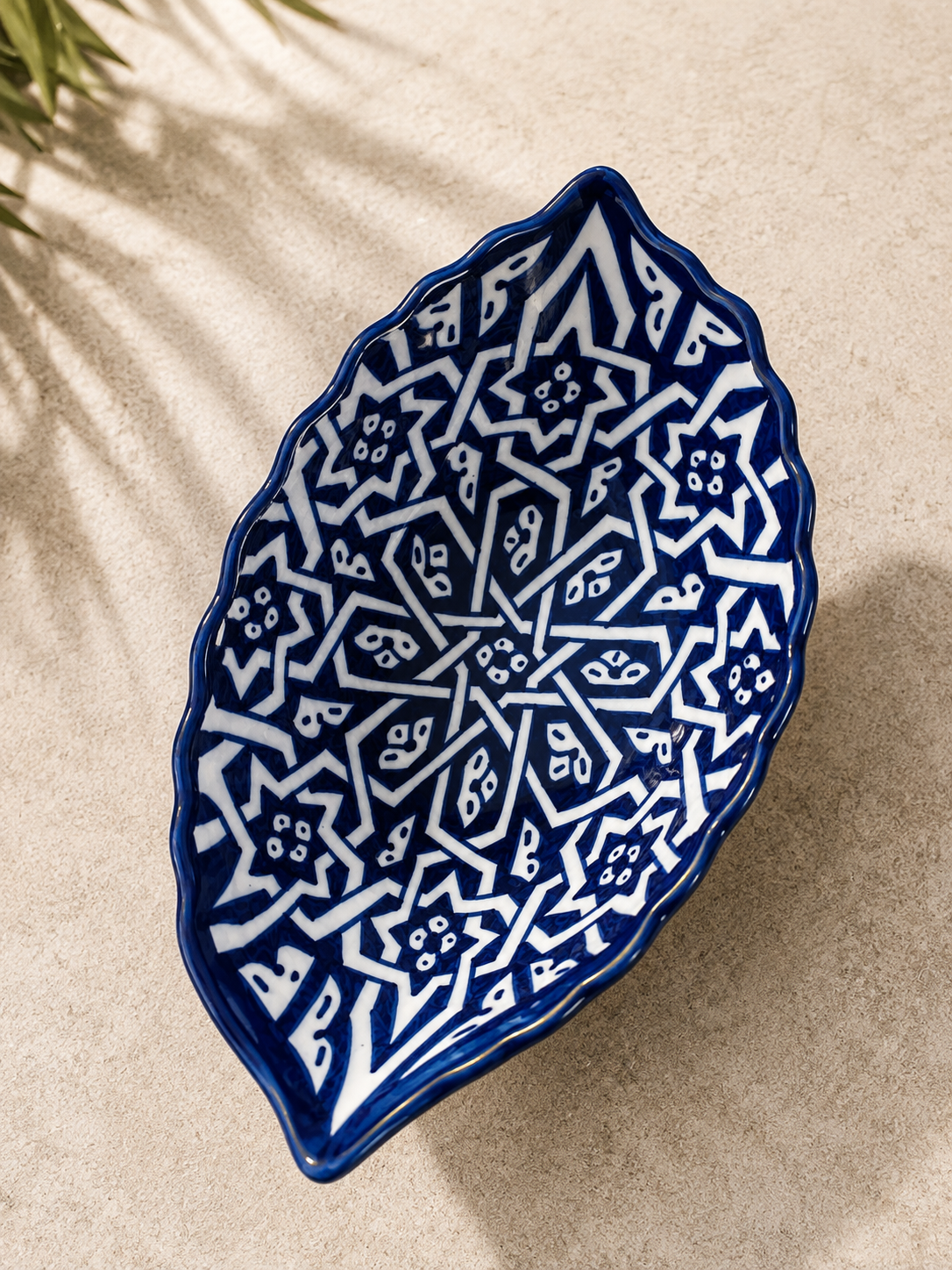 Moroccan Fez pottery Boat-Shaped Salad Bowl – Hand-Painted Geometric Ceramic Serving Bowl