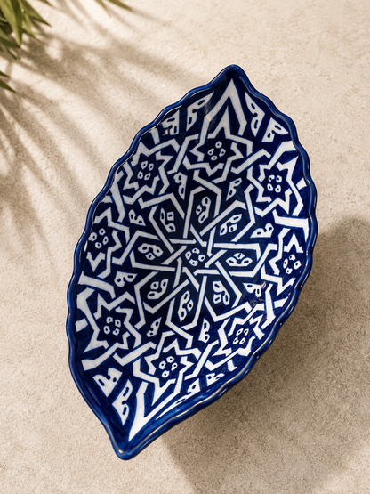 Moroccan Fez pottery Boat-Shaped Salad Bowl – Hand-Painted Geometric Ceramic Serving Bowl