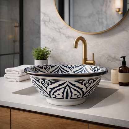 Premium Moroccan Fez Ceramic Sink – Multiple Sizes (25–50 cm)