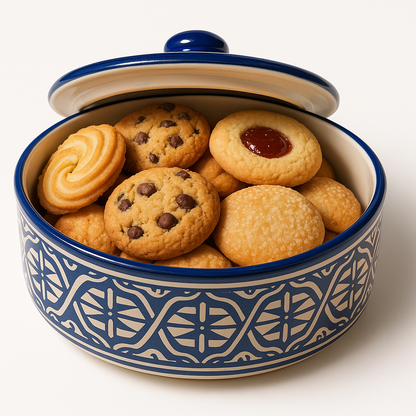 Candy Box – Hand-Painted Fassi Ceramic with Lid, Blue & White Moroccan Design