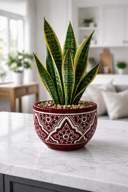 Handcrafted Moroccan Ceramic Planter – Decorative Fez Pottery Flower Pot with Geometric Design