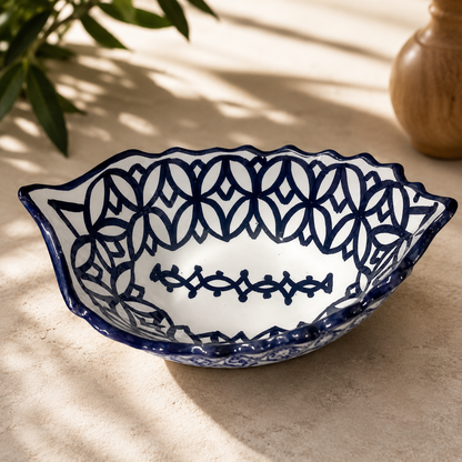 Moroccan Fez pottery Boat-Shaped Salad Bowl – Hand-Painted Geometric Ceramic Serving Bowl