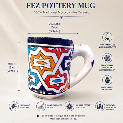 Handmade Moroccan Ceramic Mug | Authentic Fez Pottery Cup