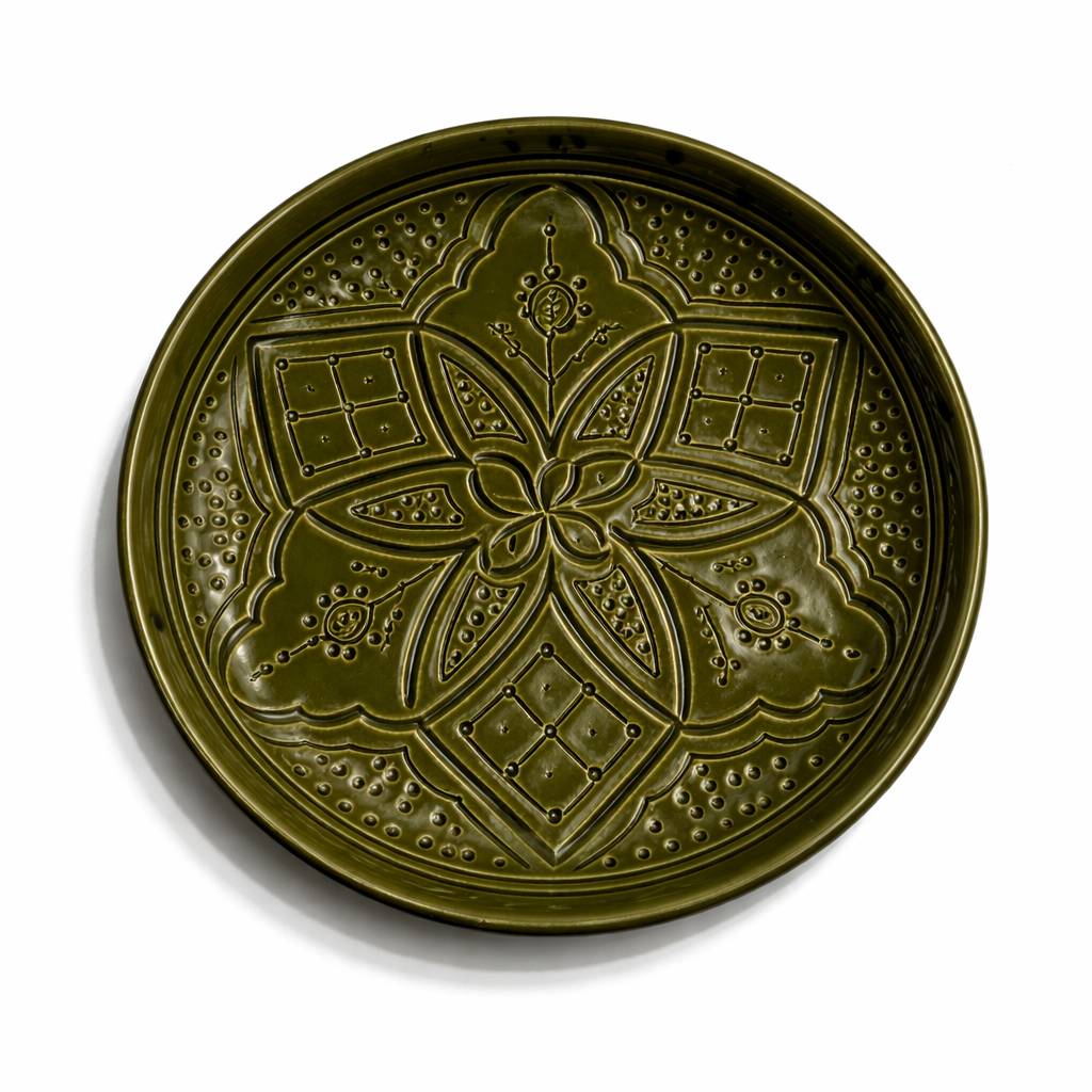Engraved Moroccan ceramic plates Hand-Engraved Geometric Ceramic Plates 22cm – Premium Artisan Serving Dishes