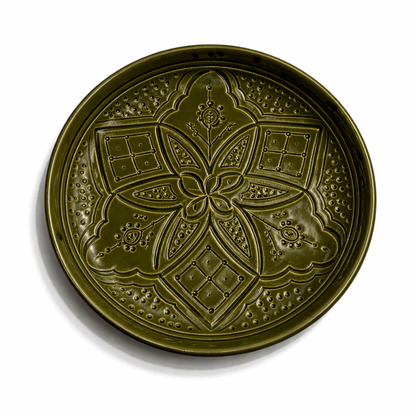 Engraved Moroccan ceramic plates Hand-Engraved Geometric Ceramic Plates 22cm – Premium Artisan Serving Dishes