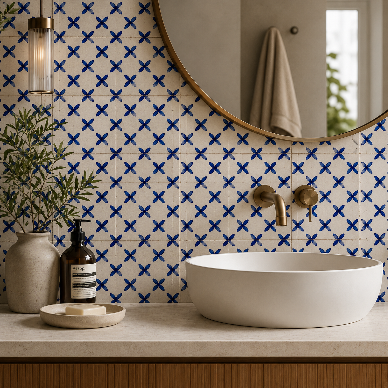 Moroccan fez  Zellige Tiles Blue & White – Traditional Ceramic Wall Tiles