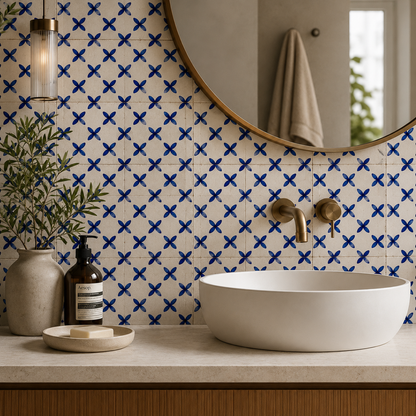 Moroccan fez  Zellige Tiles Blue & White – Traditional Ceramic Wall Tiles