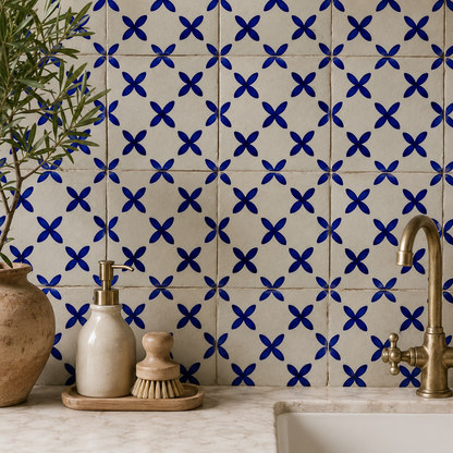 Moroccan fez  Zellige Tiles Blue & White – Traditional Ceramic Wall Tiles