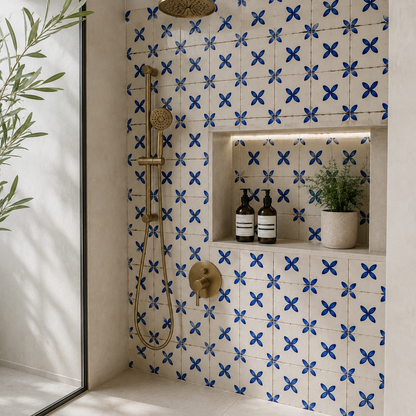 Moroccan fez  Zellige Tiles Blue & White – Traditional Ceramic Wall Tiles