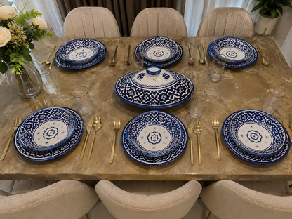 Moroccan Oval Tagine and Dinner Set – Blue & White | Lead-Free Ceramic | Microwave & Dishwasher Safe