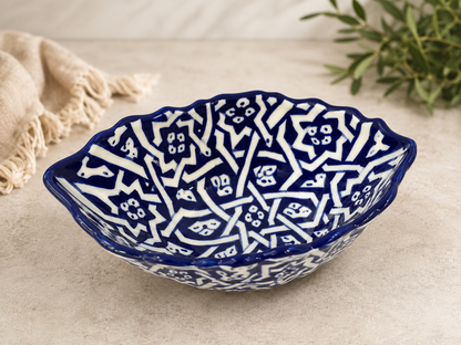 Moroccan Fez pottery Boat-Shaped Salad Bowl – Hand-Painted Geometric Ceramic Serving Bowl
