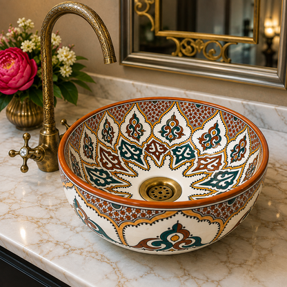 Oval Moroccan Sink Hand-Painted Oval Sink from fez pottery