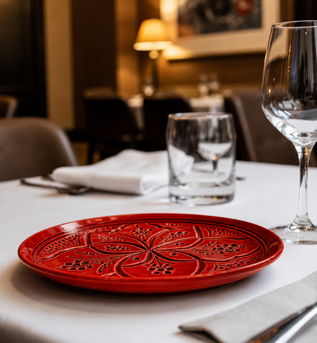 Hand-Engraved Geometric Ceramic Plates 18 cm  – Premium Artisan Serving Dishes