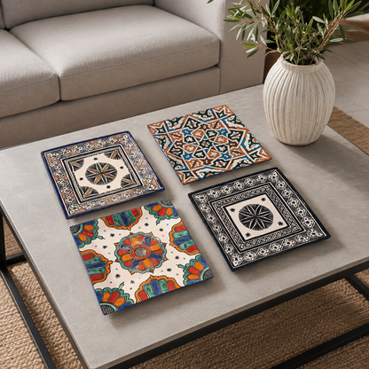 Blue Moroccan Square Ceramic Plates – Handmade in Fez, Morocco