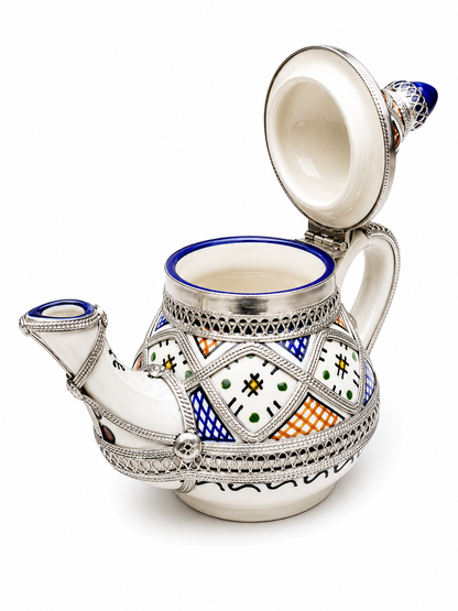 Moroccan Handmade Tea Set with Silver-Plated Finish – 4 Cups, Teapot & Round Tray